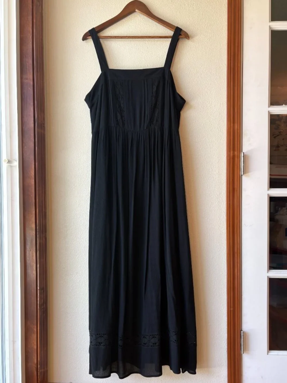 Natural Life 100% Cotton Spring Summer Midi Dress Lace Empire Waist Casual Sz L - Picture 2 of 11